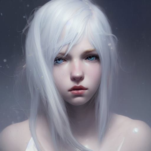 Icy Portrait: Girl with White Hair, Art Nouveau Style