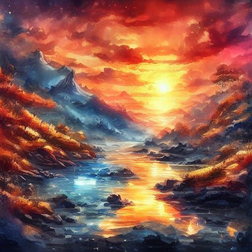 Osprey Soaring at Sunset: A Watercolor Birdscape