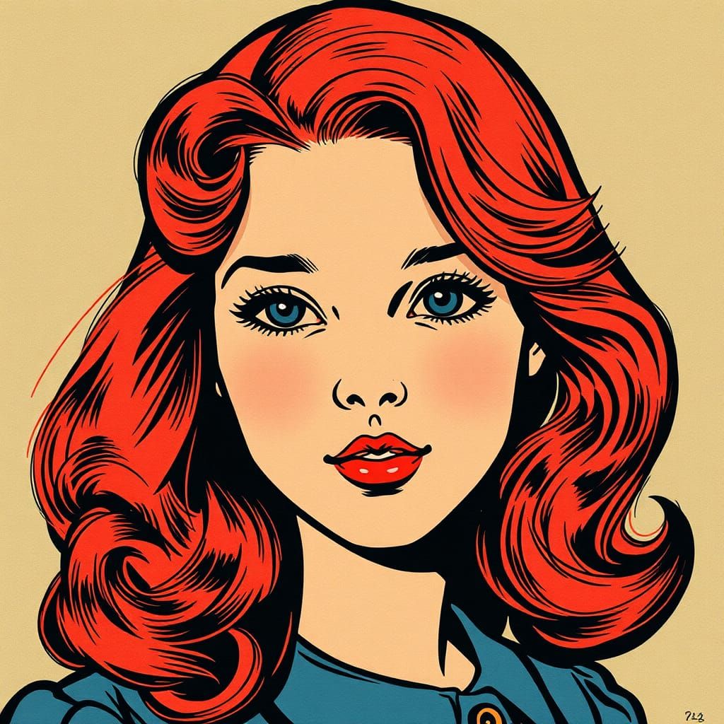 Red-Haired Girl Portrait in 1940s Comic Style