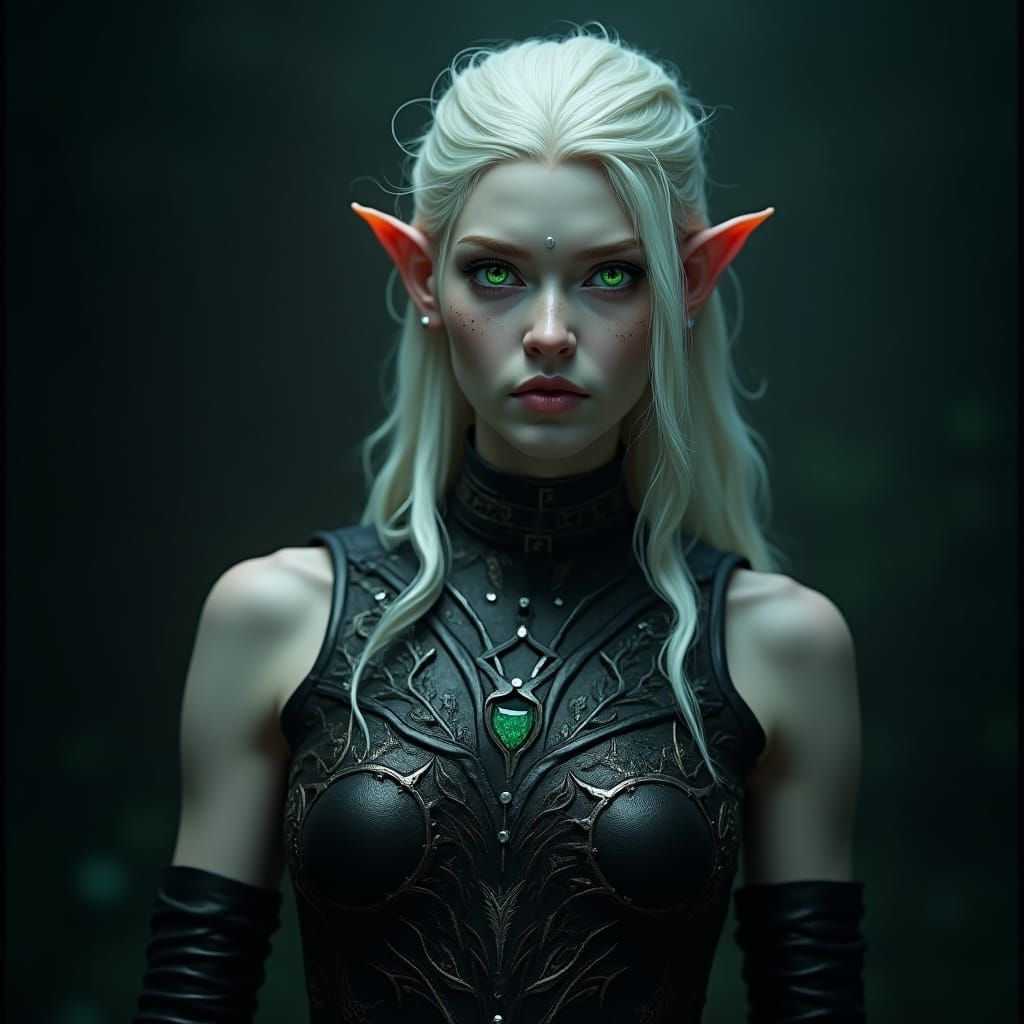 Albino Elf in Black Leather Chestplate