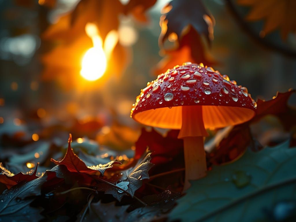 Stunning Fly Agaric Glows in Autumn Rain, Cinematic Film Sti...