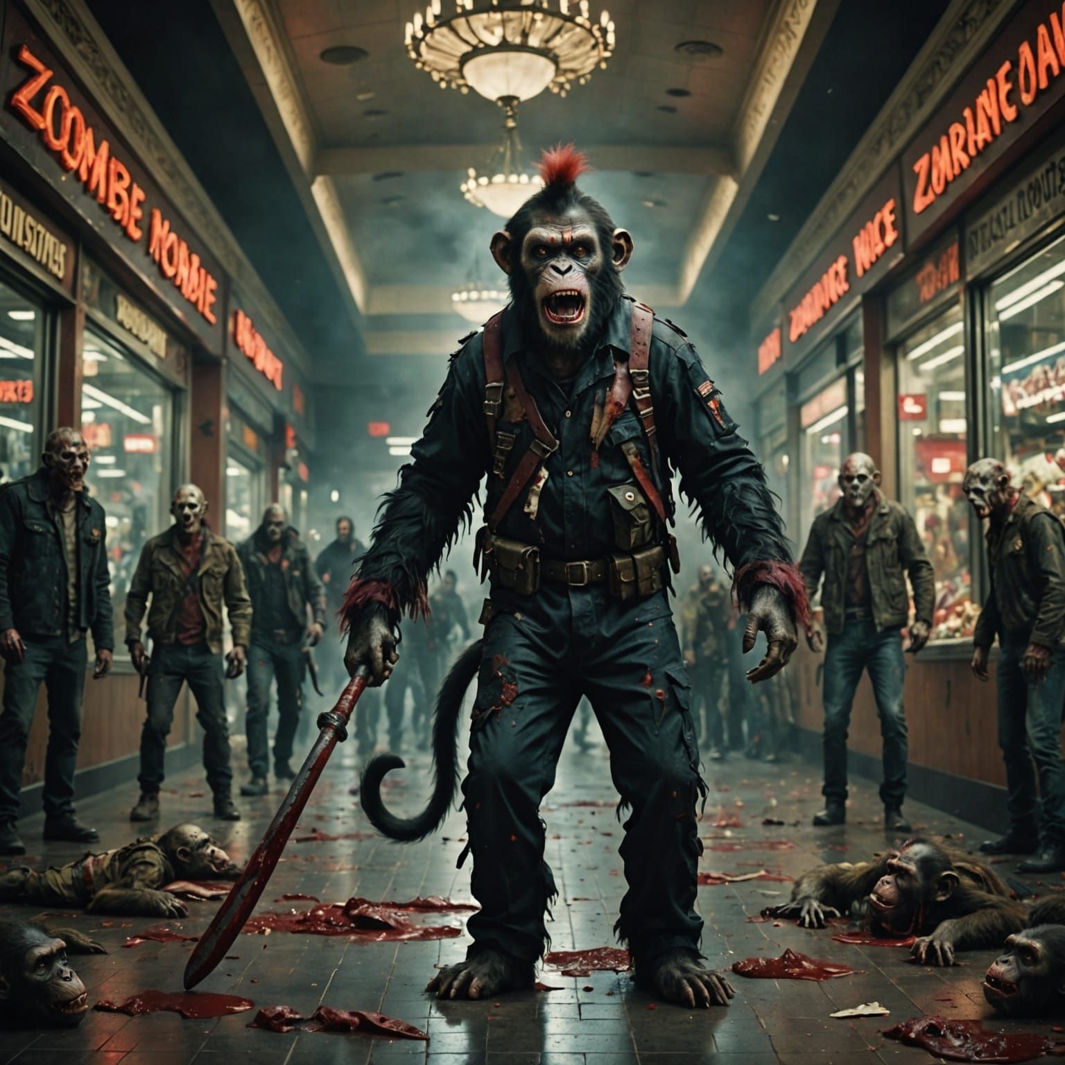 Epic Cyberpunk Digital Art: Zombie Monkey Monster Clown Batt...