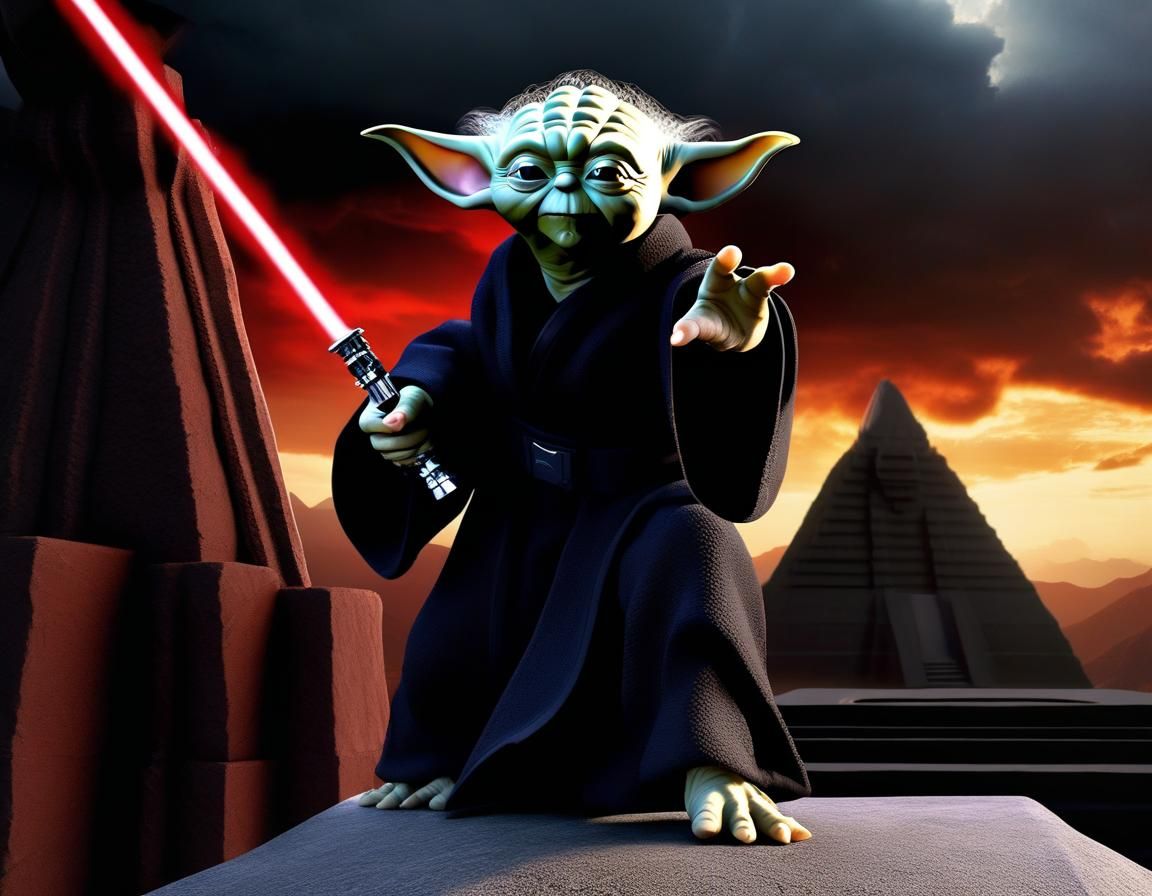 Sith Lord Yoda in Sci-Fi Temple Attack