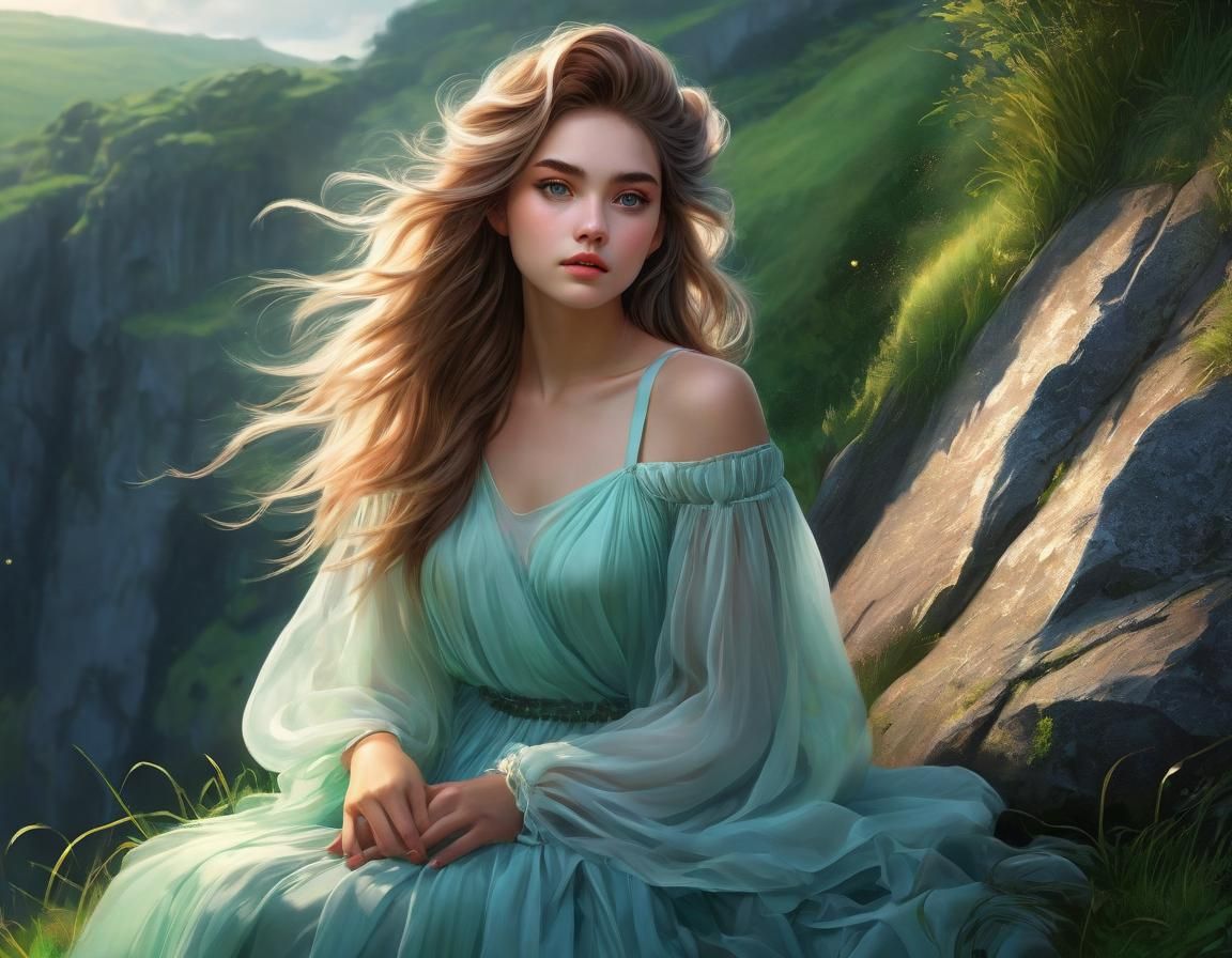 Rossdraws, stylized female portrait, flowy hair, expressive ...