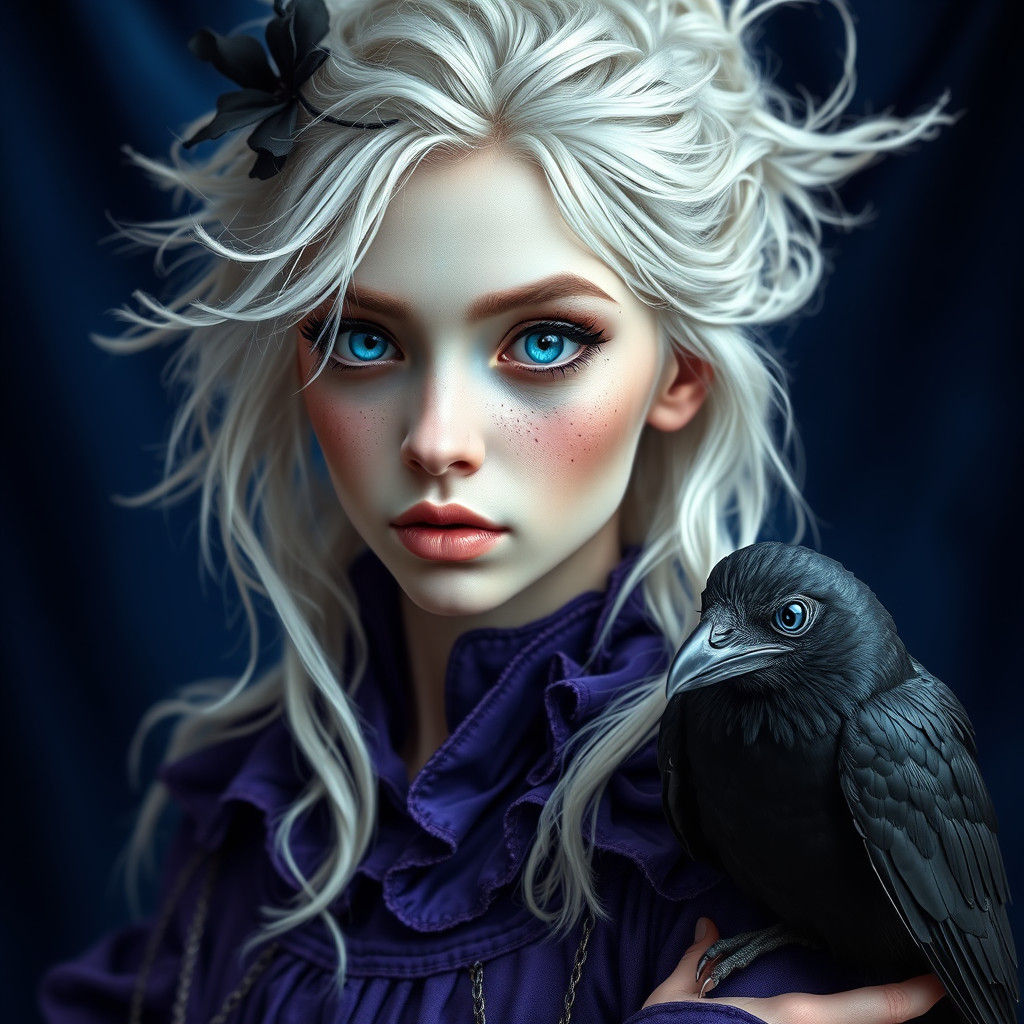 Ethereal Fantasy Character Portrait with Crow