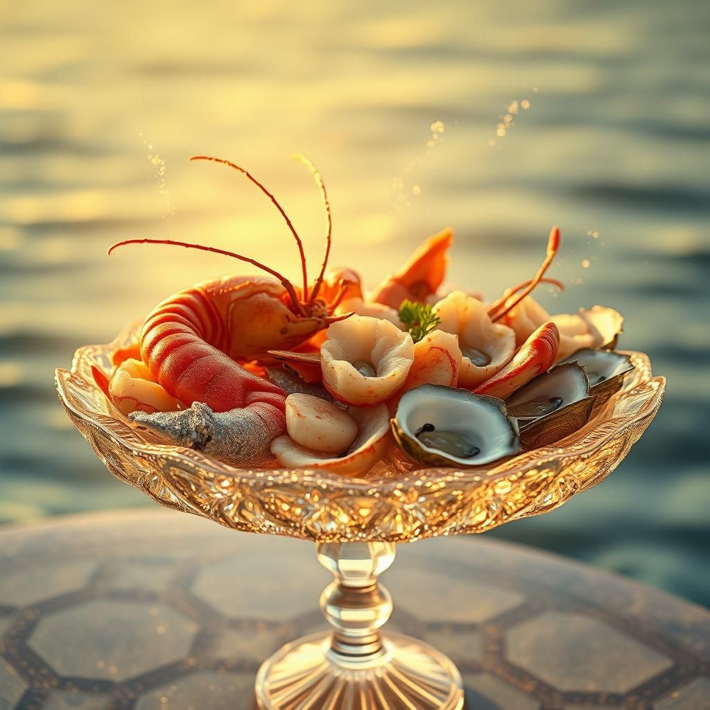 Sumptuous Seafood Feast in Hyperrealistic Style