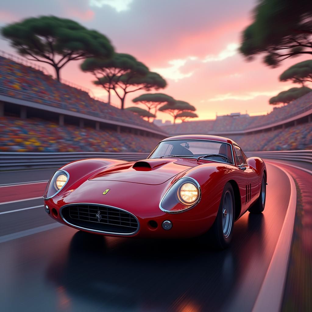 Vintage Ferrari Races at Twilight: Digital Matte Painting