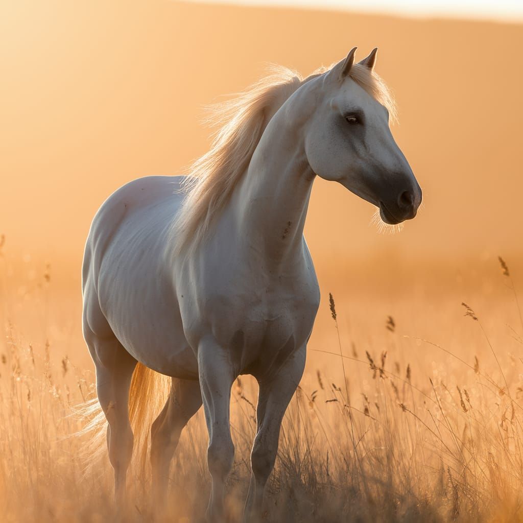 Majestic White Horse at Sunset