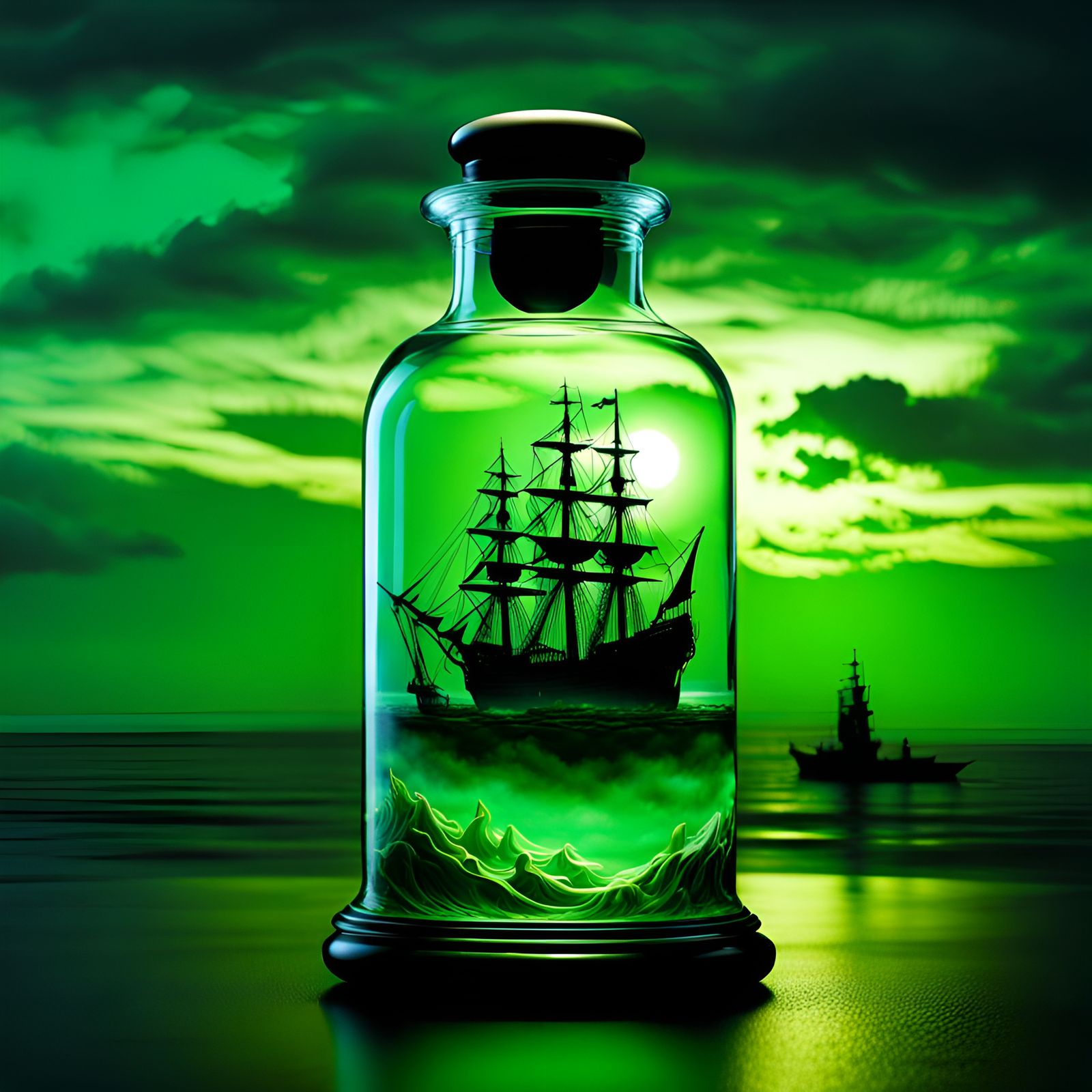 A Green Pirate Ship Inside An Old Rum Bottle (Continued)
