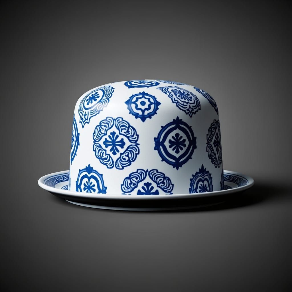 Delftware Bowler Hat on Minimalist Gray Black Background