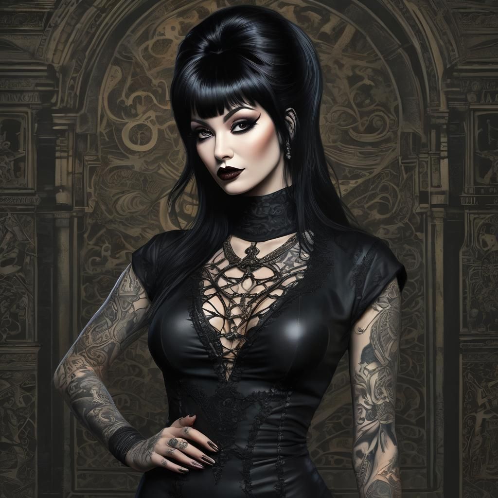 Elvira Mistress of the Dark in Steampunk Neo-Gothic Style
