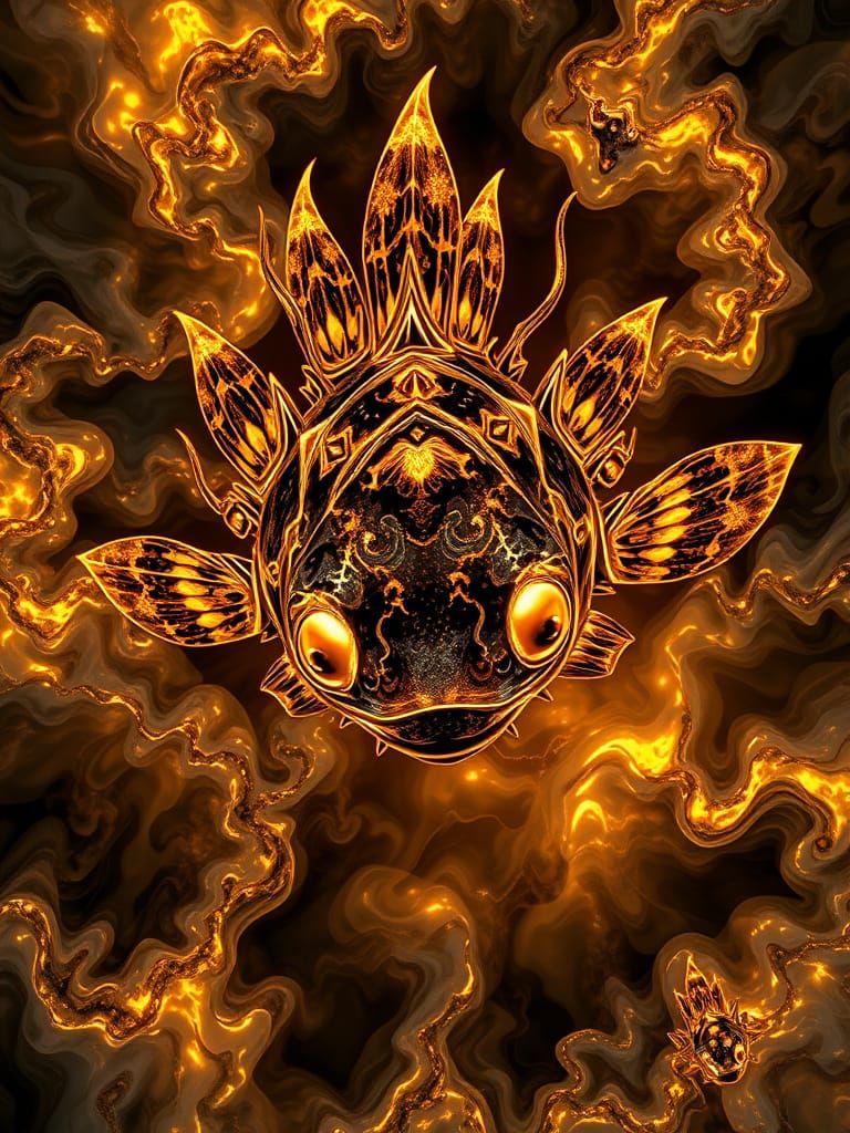 Bioluminescent Sunfish in Fractal Cloud Vortex