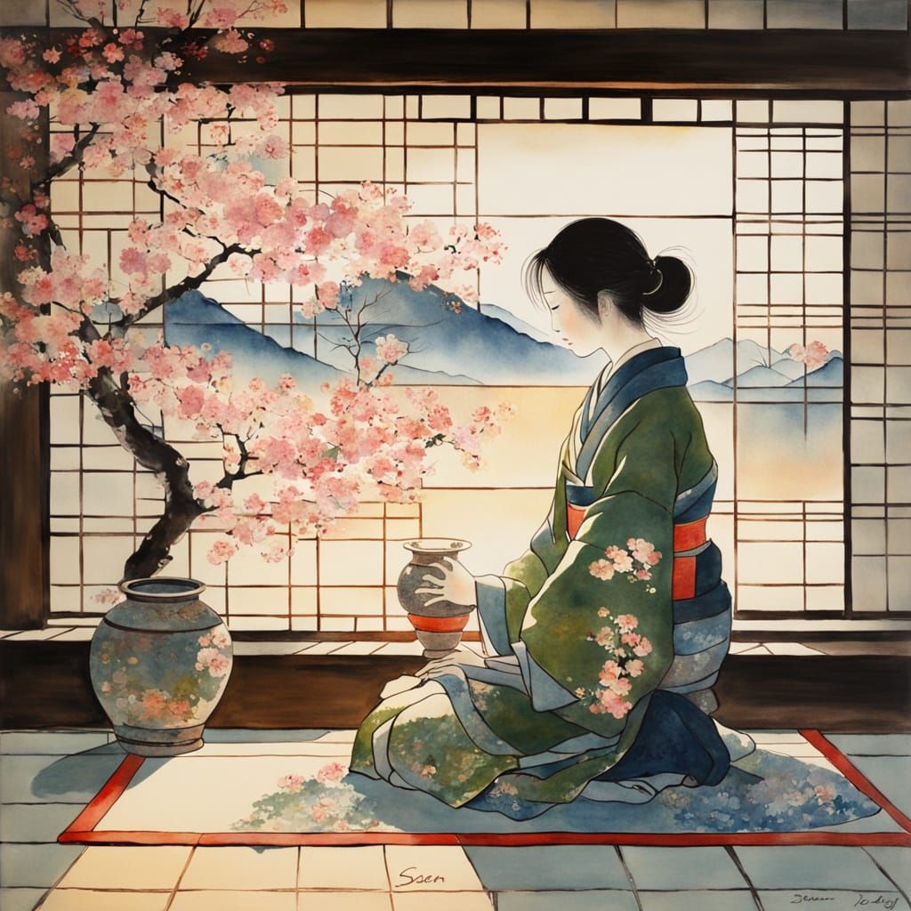 Elegant Lady in Traditional Japanese Setting
