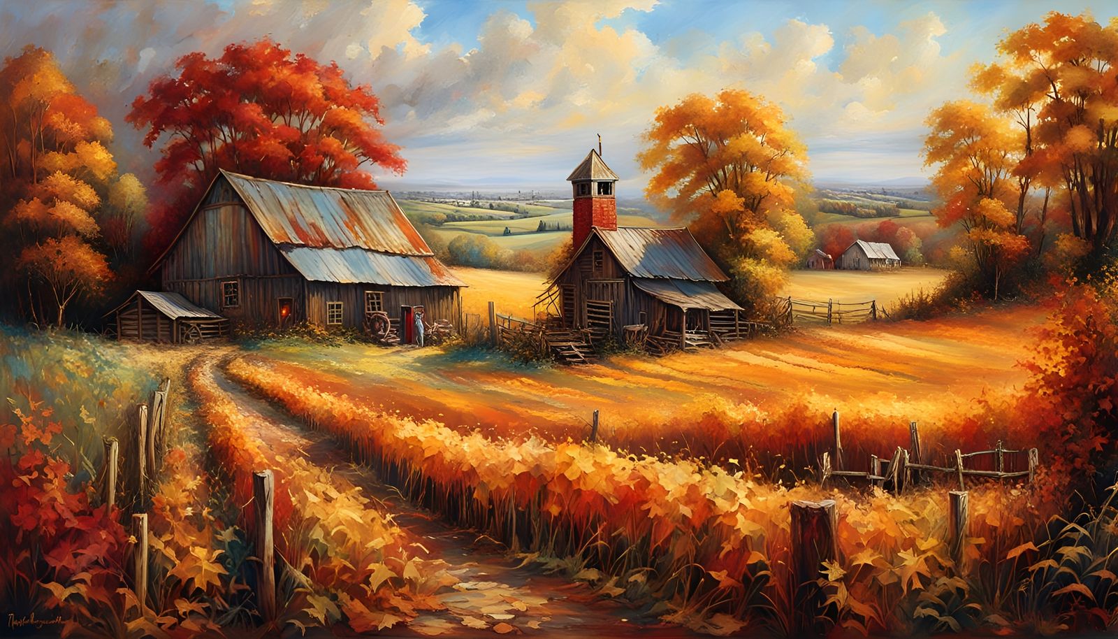 Hyperrealistic Autumn Harvest Landscape in Oils