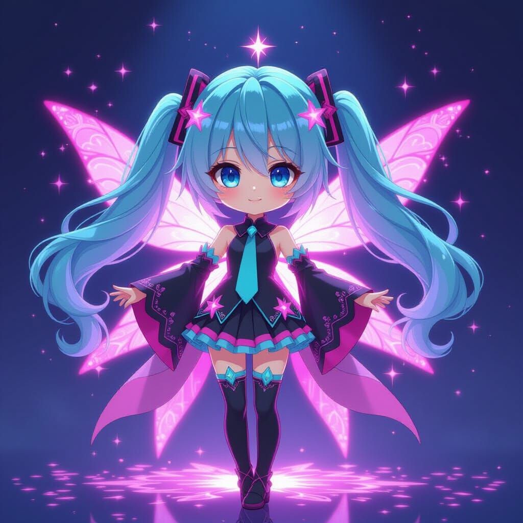 Cosmic Fairy Hatsune Miku in Dark Fantasy Anime Style