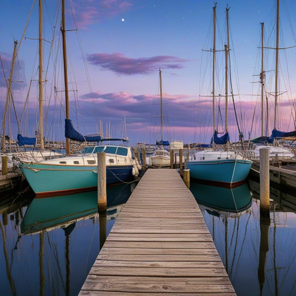Cubist Marina Scene with Geometric Shapes and Cool Blues