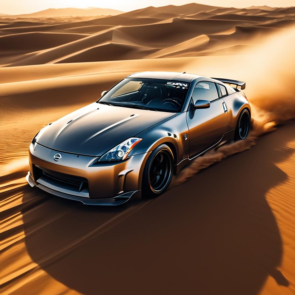 Nissan 350Z Drifting on Sahara Dunes: Vivid Digital Art