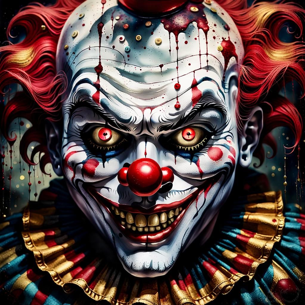 Eerie Clown Grin in Dark Surrealist Style