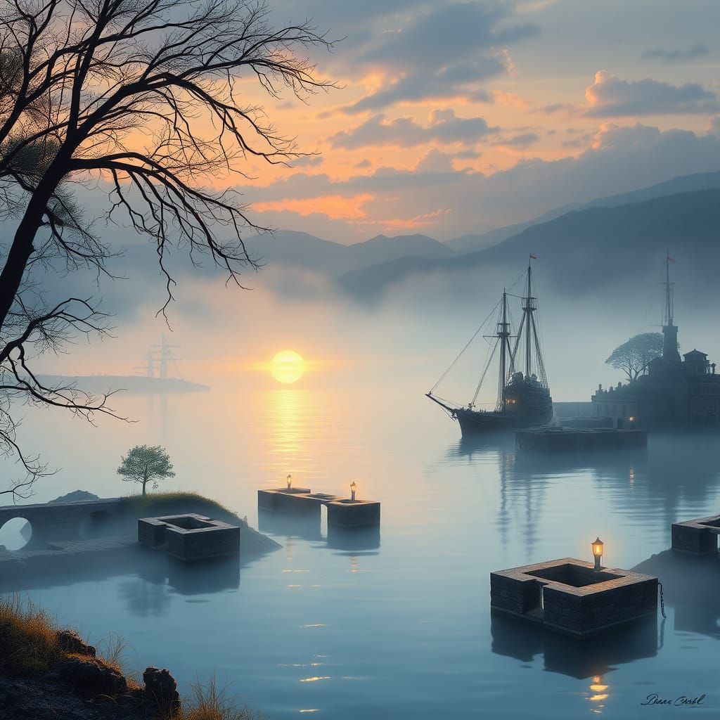 Surreal Coastal Lagoon at Portus Pisanus in Golden Hour