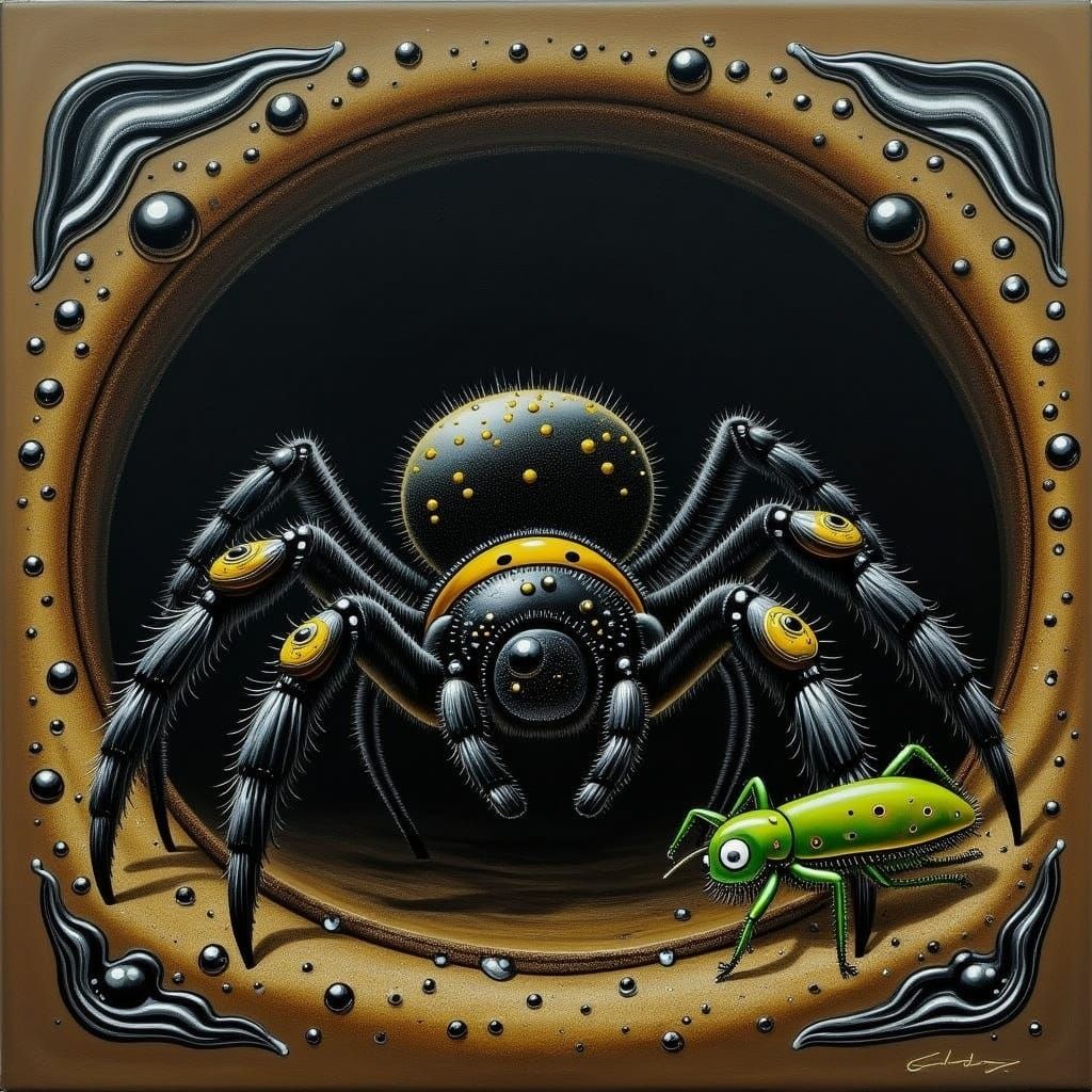 Trapdoor Spider Hunting with Ferrofluid Aesthetic