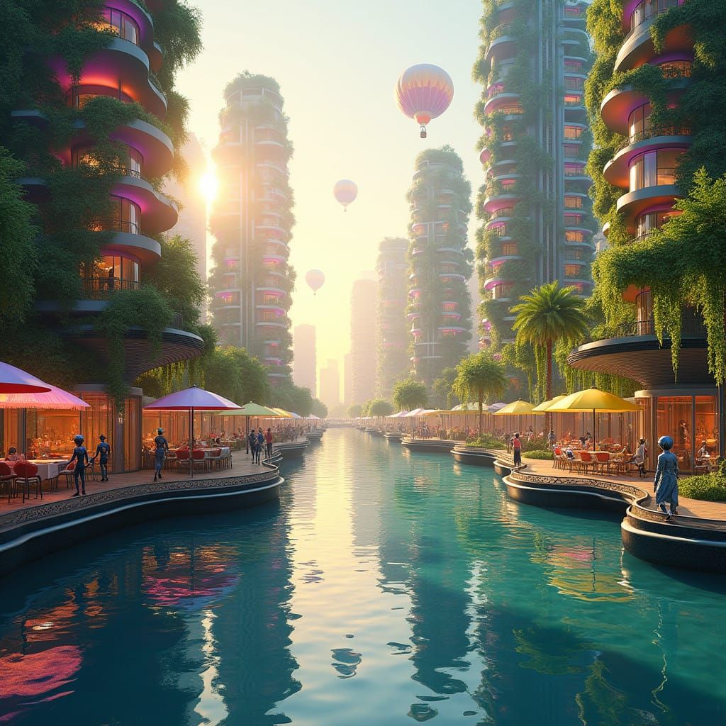 Sustainable Futuristic Metropolis at Sunrise
