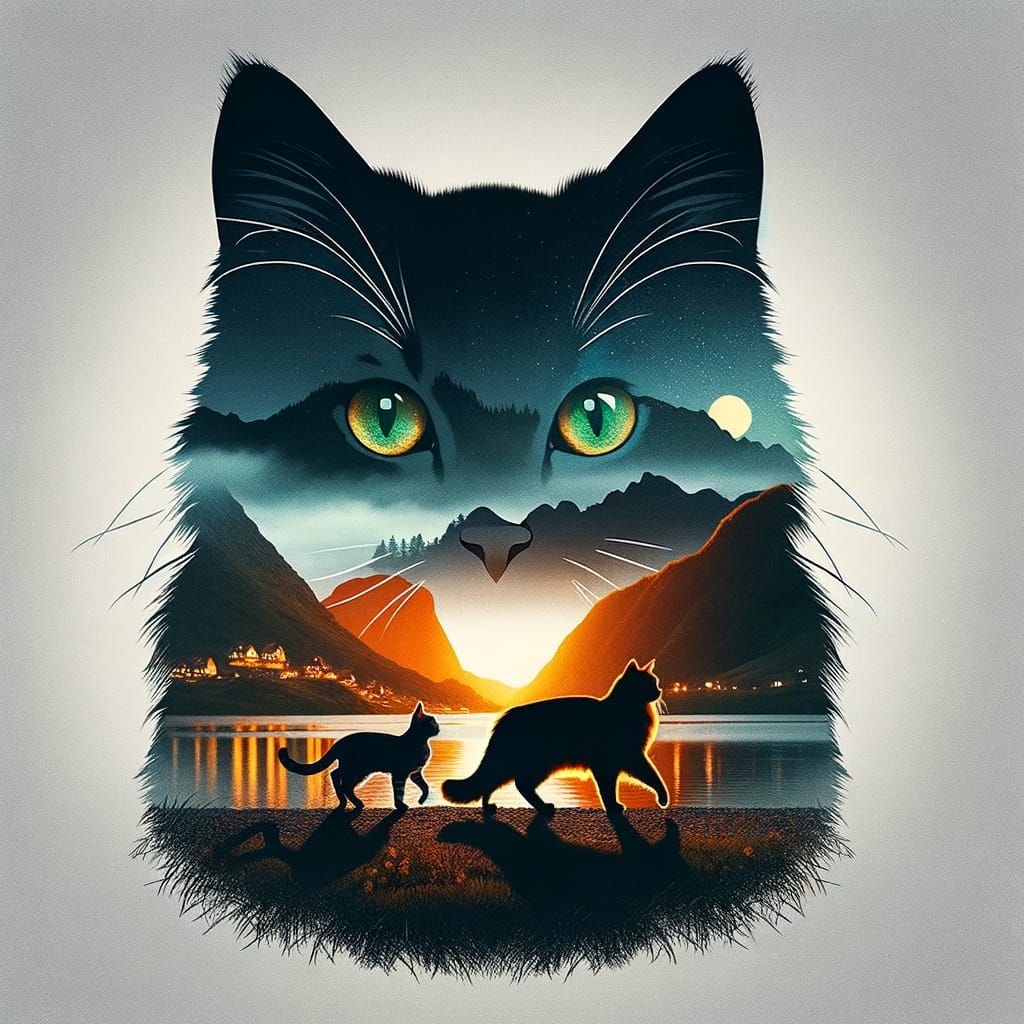 Cinematic Double Exposure Kitten Silhouette Wallpaper