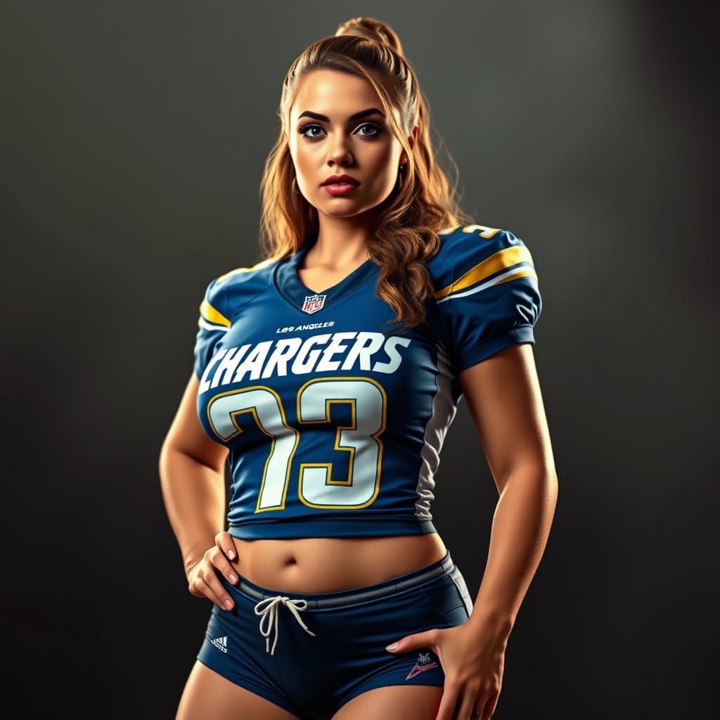 Curvy Female Form in Los Angeles Chargers Jersey, Inspired b...