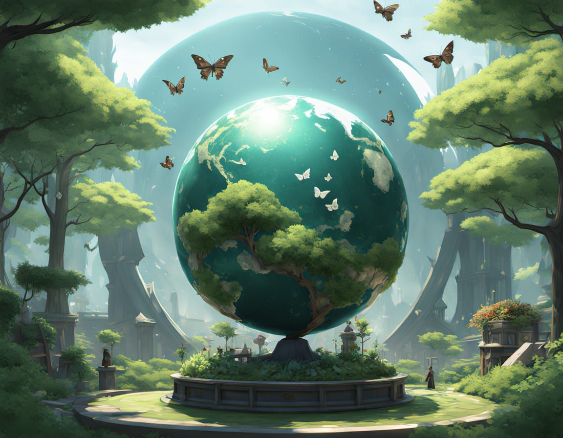 Glowing Globe Landscape in Anime-Inspired 3D Art