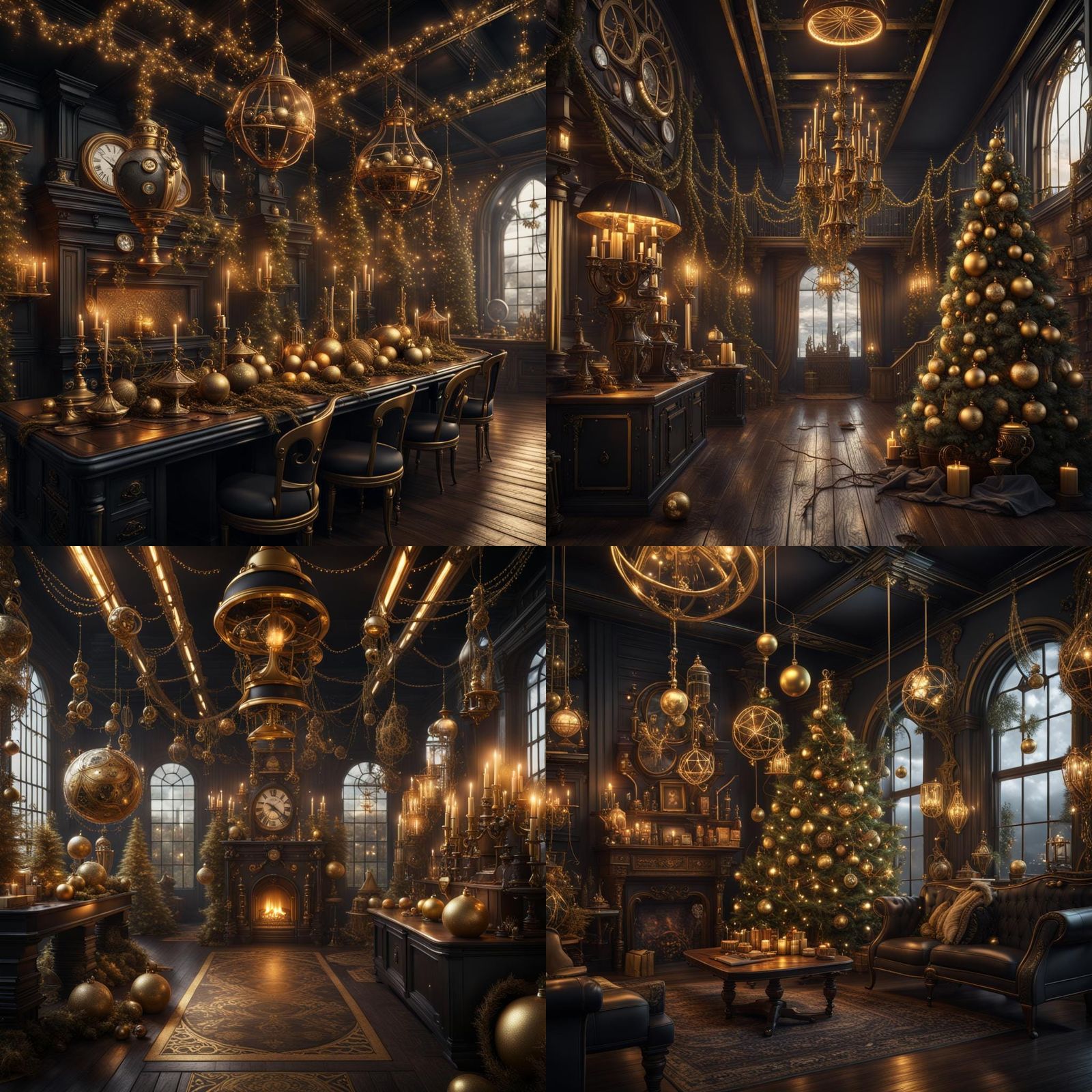 Steampunk Christmas with Gold and Black Ornaments