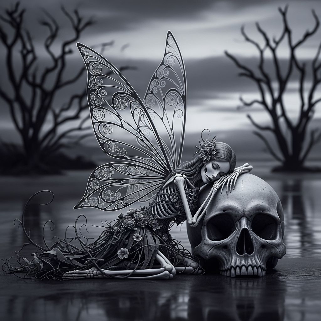 Skeletal Fairy in Gothic Art Nouveau Style