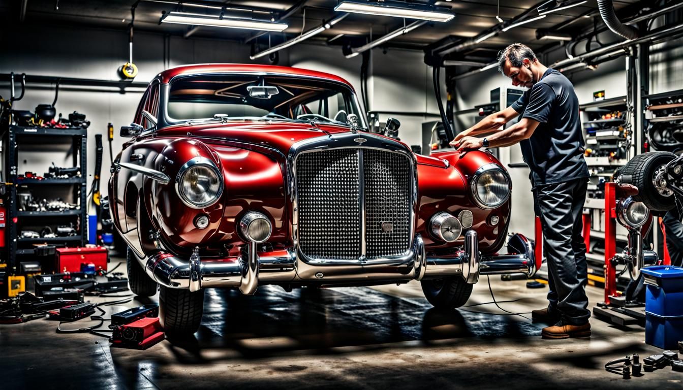 Mechanic Repairs Luxury Car in Hyperrealistic Detail