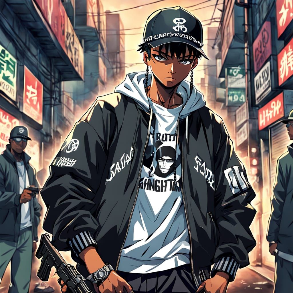 Teenage Boy Gangster in Anime Style with Gun