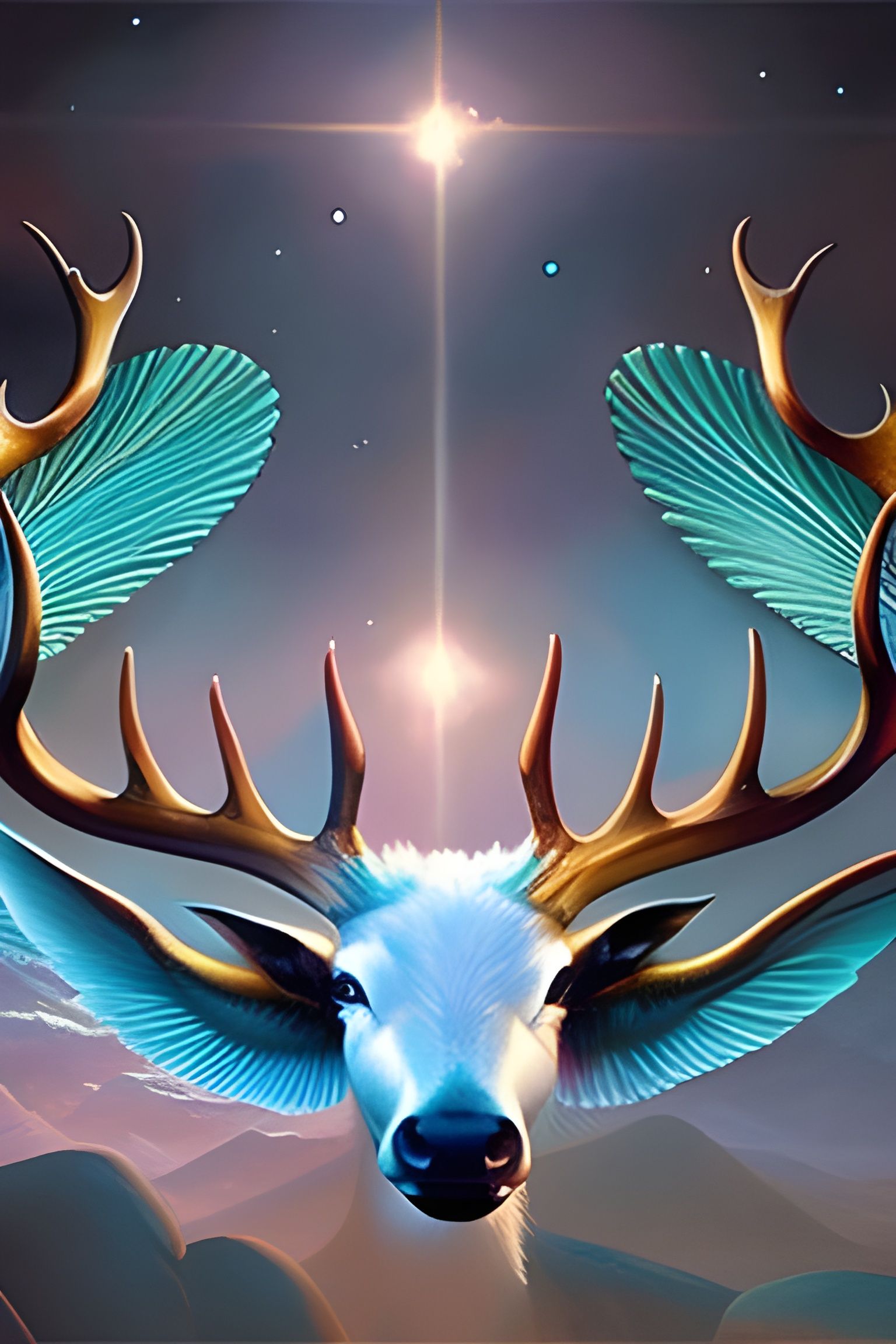 Majestic Stag with Glowing Sphere in Space