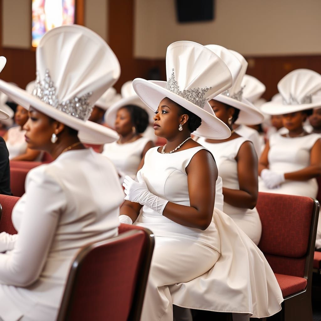 African American Women in White Attire Gather at a Black Bap...