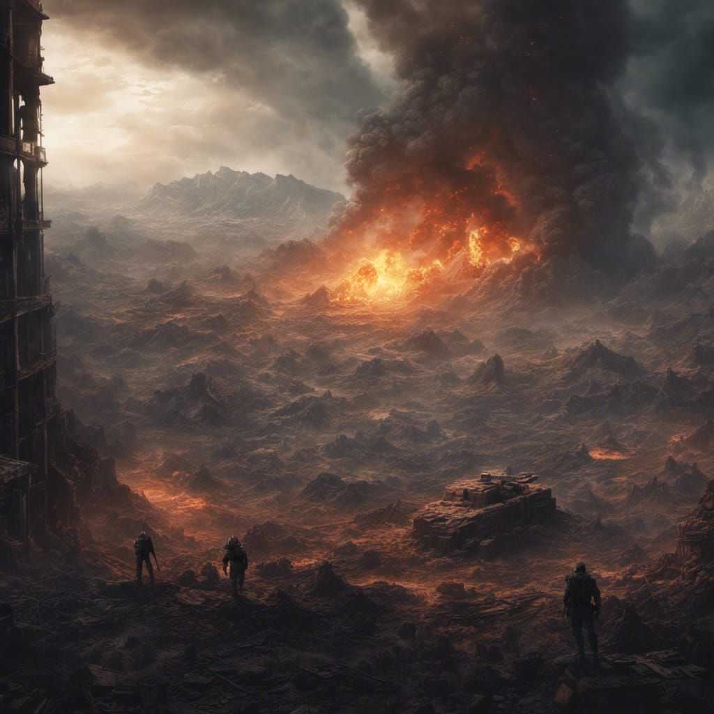 Post-Apocalyptic Crater Ablaze: A Digital Matte Painting