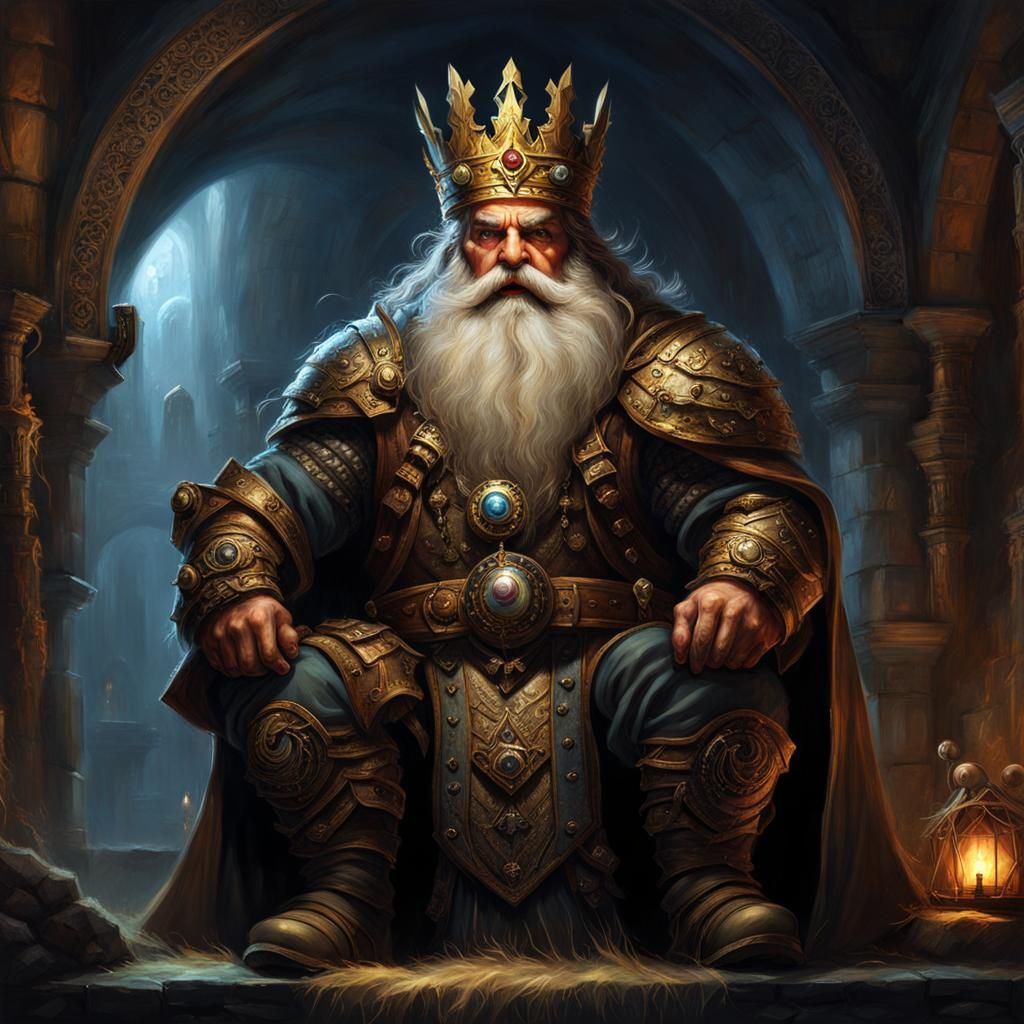 Dwarf King in Epic Fantasy Underground Hall