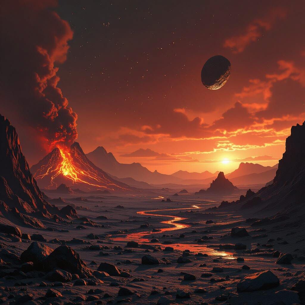 Primordial Earth Landscape with Asteroid Impact