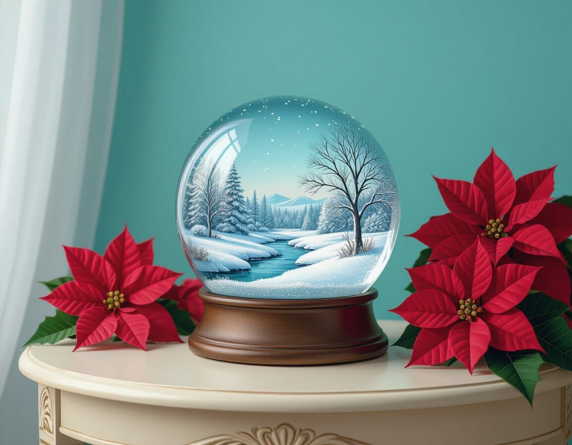 Snow Globe Winter Scene in Matte Painting Style
