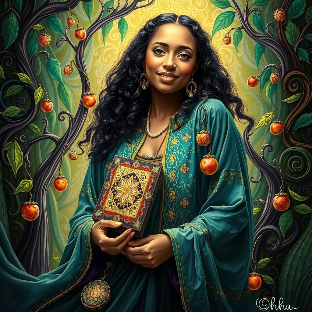 Serene Goddess of Life in Vibrant Jewel Tones