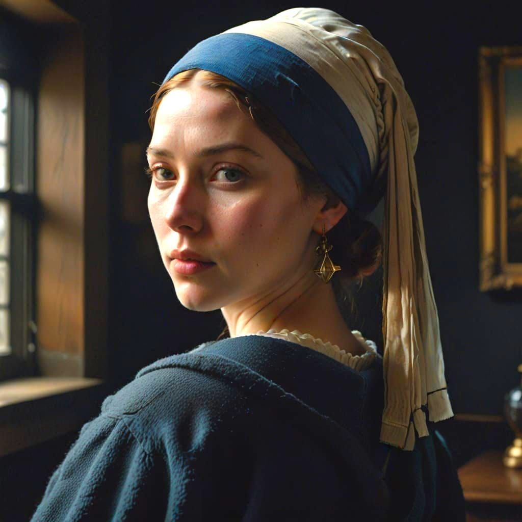 Enigmatic Girl with a Pearl Earring in Cinematic Hyper-Reali...