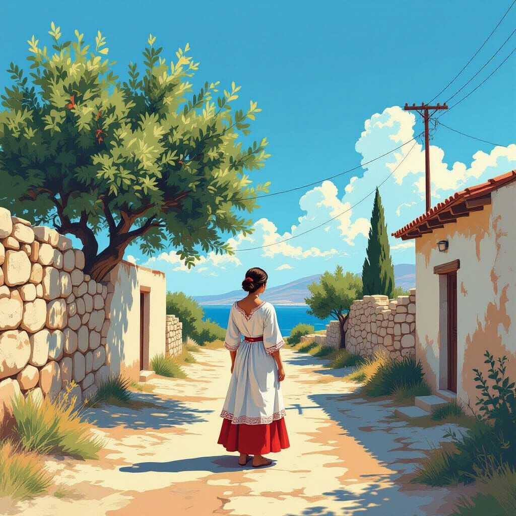 Greek Woman at Motel, Concept Art Style