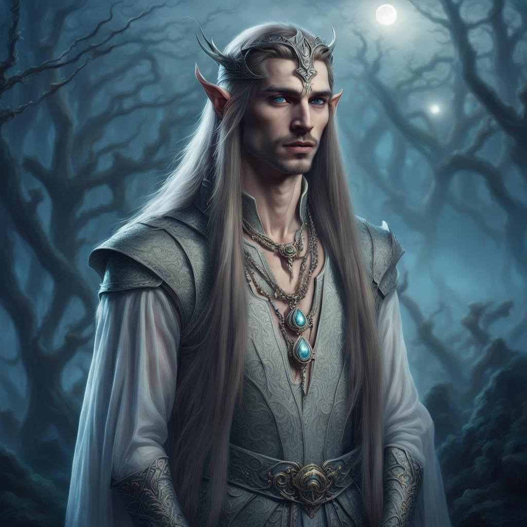 Elven Prince Portrait in Moonlight and Fog