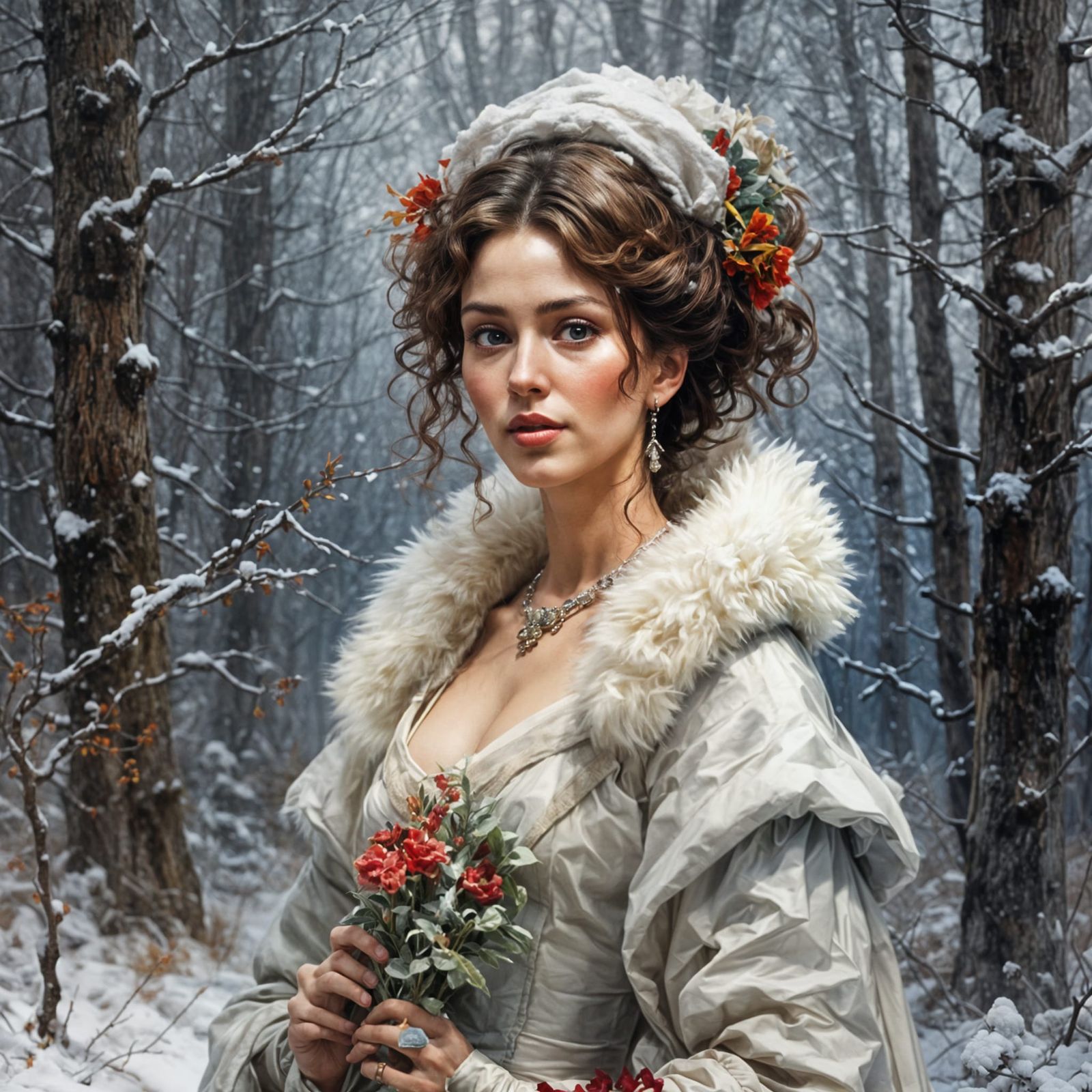 Single Woman in Russian Winter Scene
