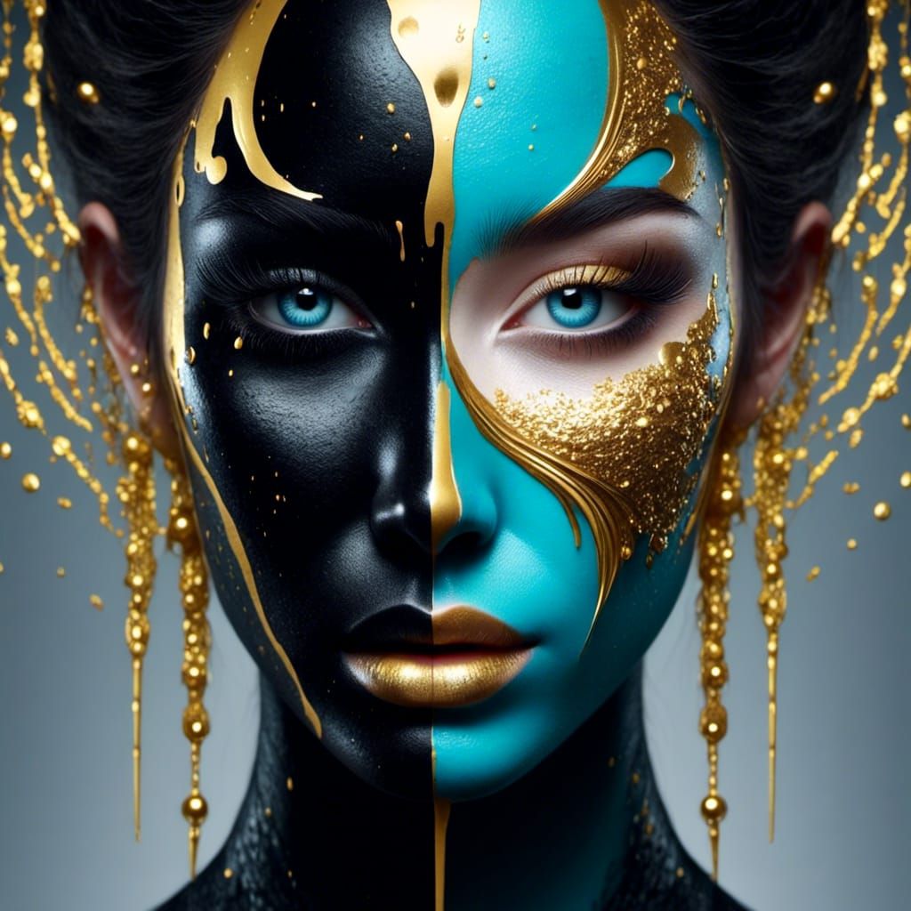 Yin Yang Split Portrait with Dripping Paint