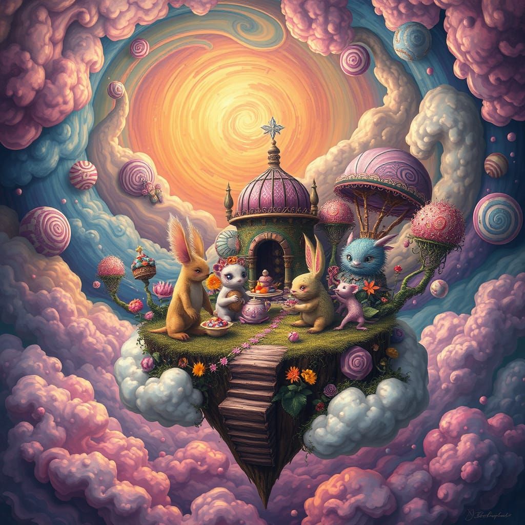 Surreal Tea Party on a Floating Island