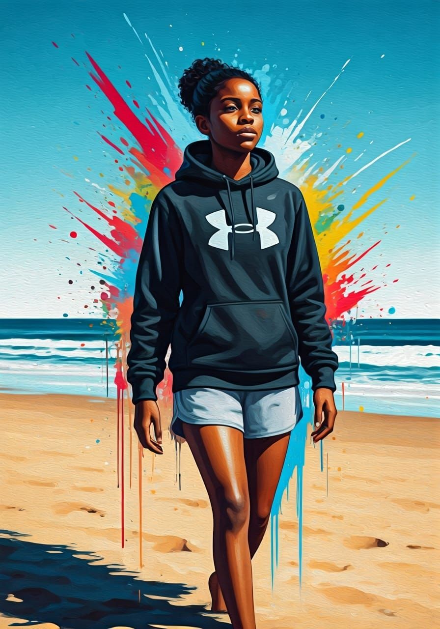Black Girl in Graffiti Art Beach Scene