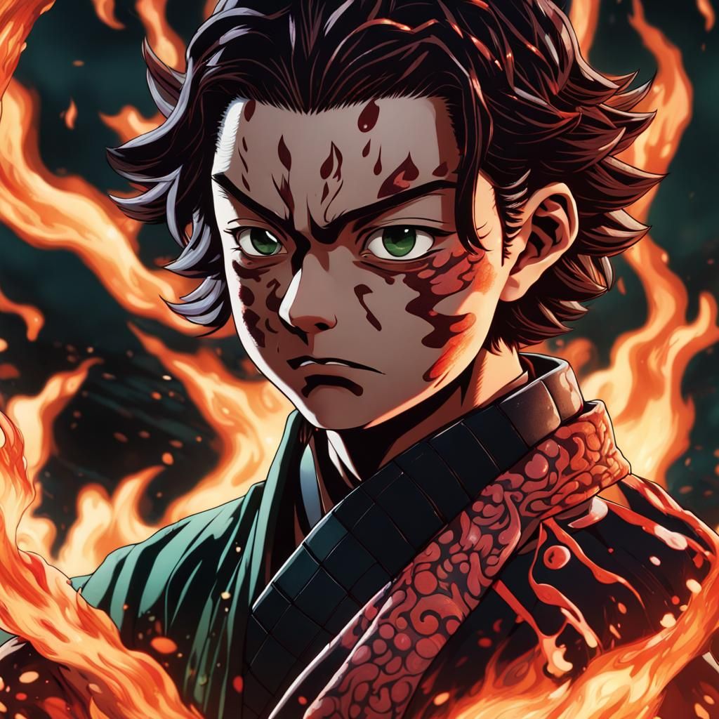 Tanjiro Surrounded by Sun Breathing Flames