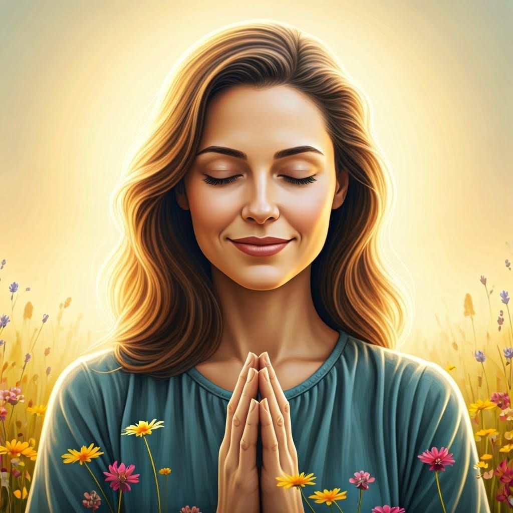 Serene Woman Finds Peace in Golden Meadow