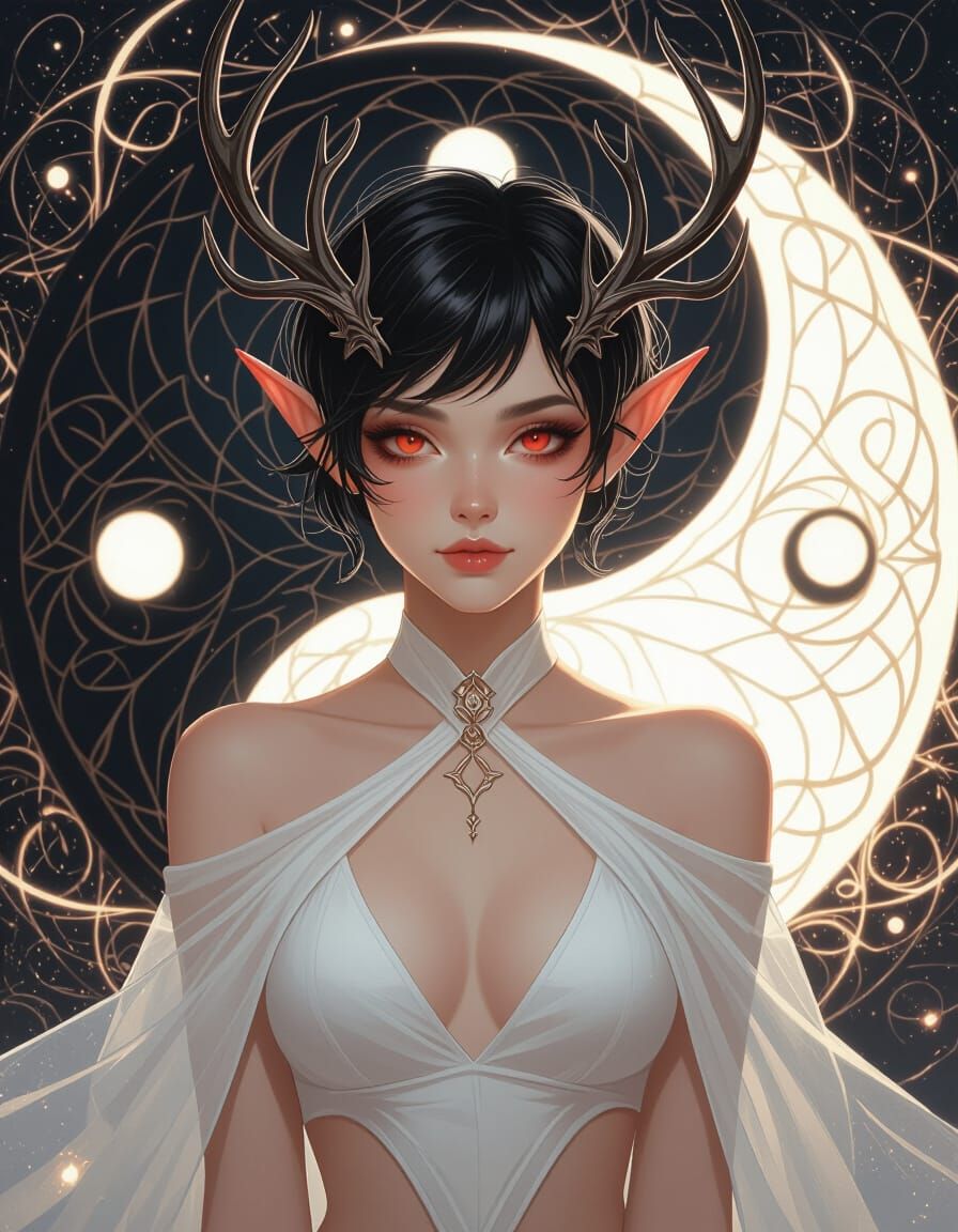 Elf Maiden Centered in Cosmic Yin Yang