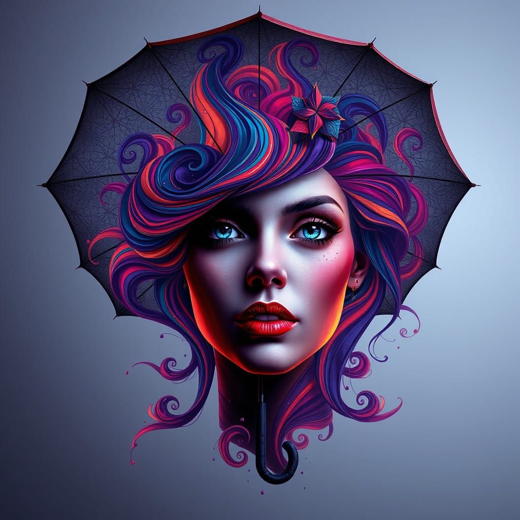 Surreal Beth Hart Portrait Umbrella in Fantasy Concept Art S...